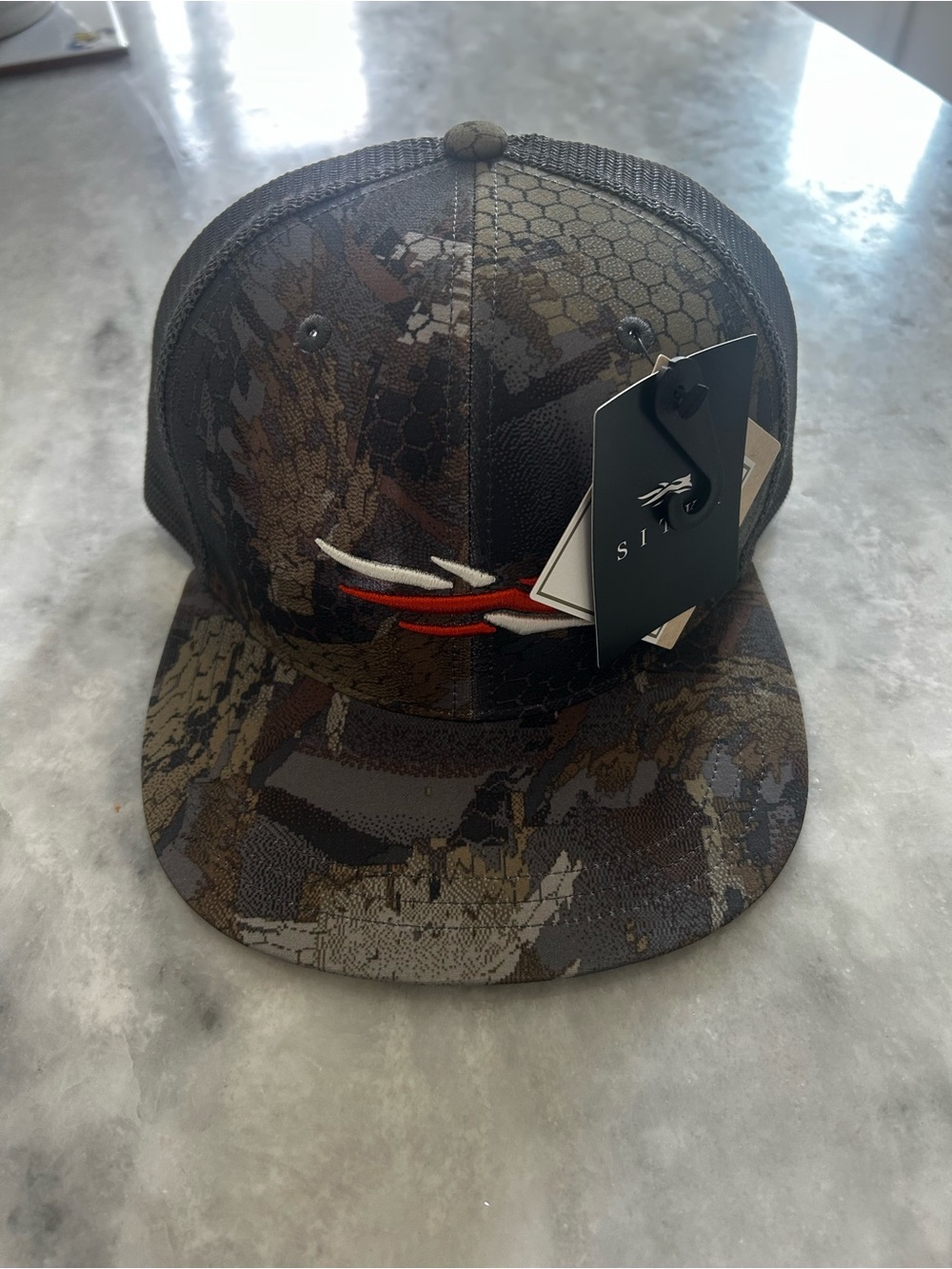 Men's Camo Mesh Trucker Hat with Red Accent - SITKA